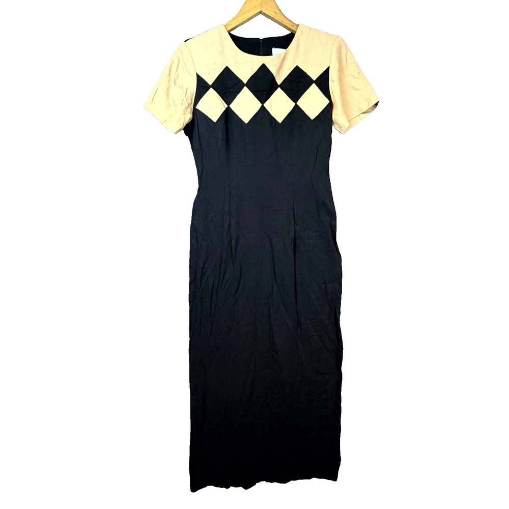 Vintage Scarlett Maxi Dress Womens 3-4 Black Bodice Diamond Round Neck Back Zip
